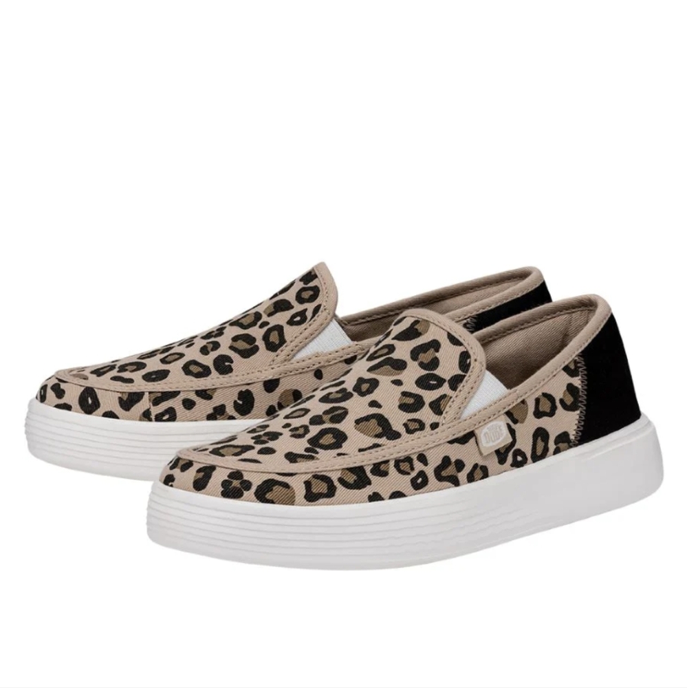 Hey Dude Women's Leopard Print Slip-On Sneakers - Tan, Black, White